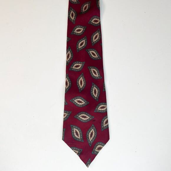 Stafford Paisley Print Mens Neck Tie Red Green 100% Silk Made in USA - Picture 1 of 7